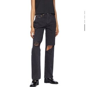 RE/DONE black distressed high-rise loose jeans